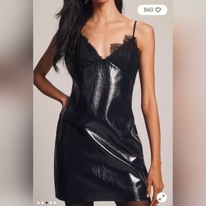 Anthropologie Faux Leather Lace-Trim Mini Dress